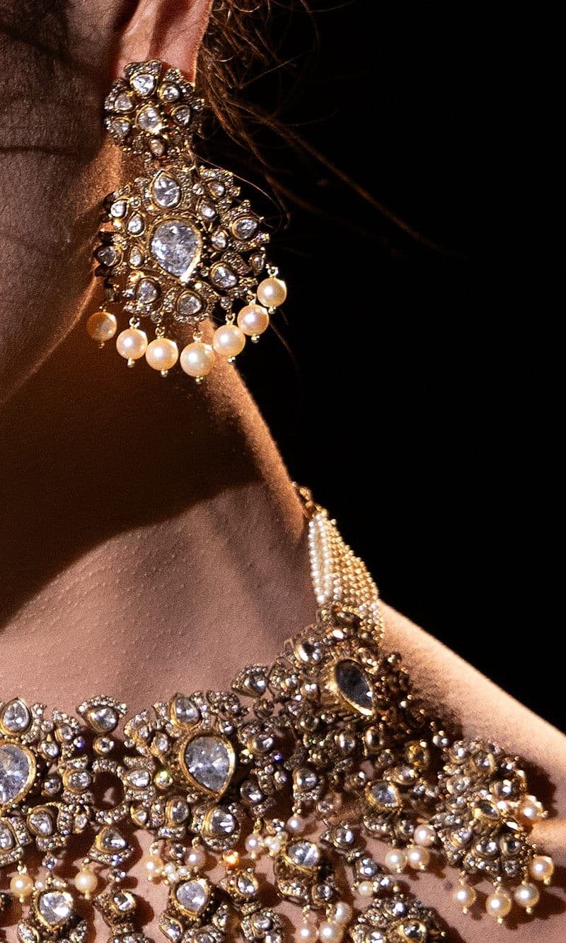 Polki chandbali earring with pearl fringe